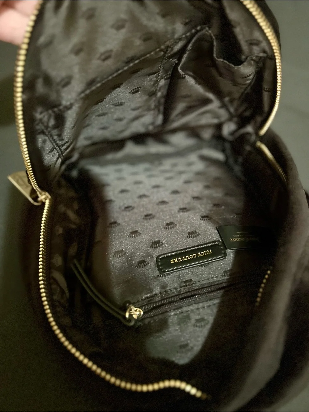 Juicy Couture Black Velvet Rhinestone Logo Mini Backpack